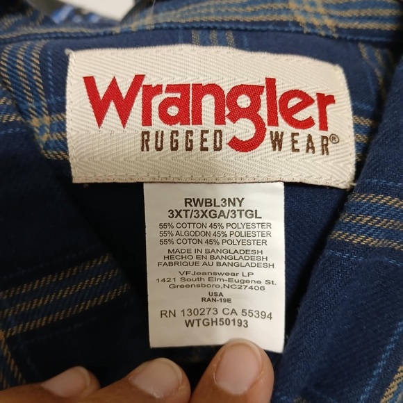 Wrangler Rugged Wear Long Sleeve Shirt Size 3XL Plaid Button Down Workwear - Picture 2 of 10